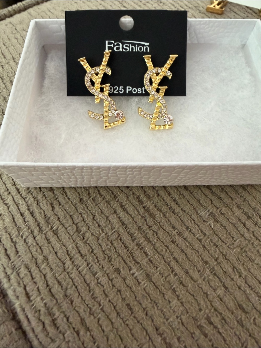 Gold & Silver Tone rhinestone Stud Earrings -fashion jewelry, 925 post
